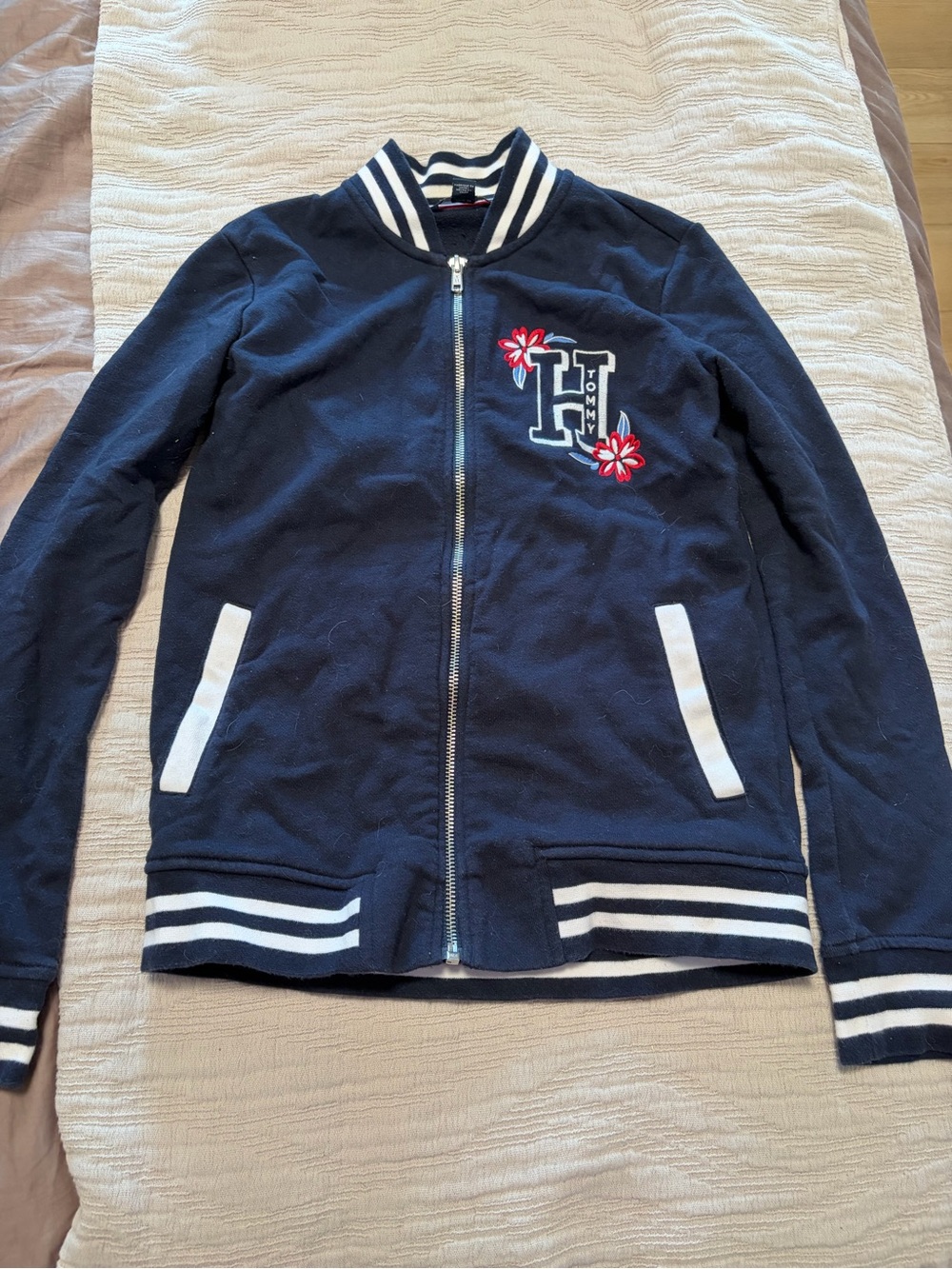 Tommy Hilfiger Navy Floral-Embroidered Zip Jacket